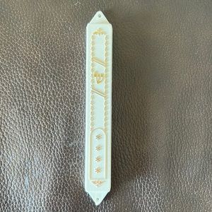 Vintage White Mezuzah w/ Gold Accents and Original Parchment Scroll